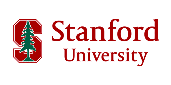 A red and white logo for stanford university.