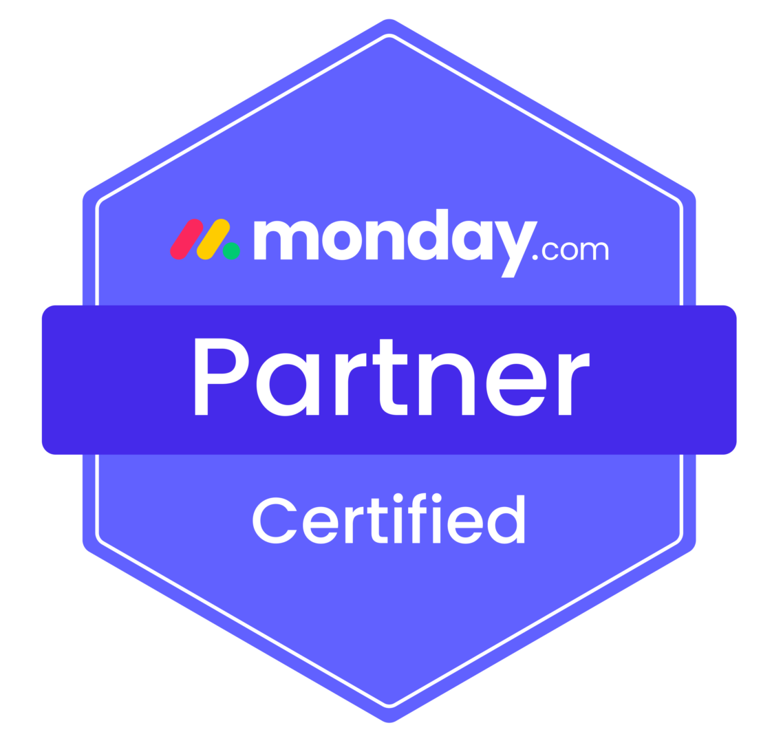 A badge that says " monday. Com partner certified ".